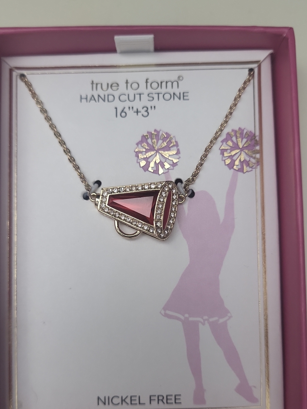 CheerleaderRed Crystal Megaphone Pendant Necklace - NIB